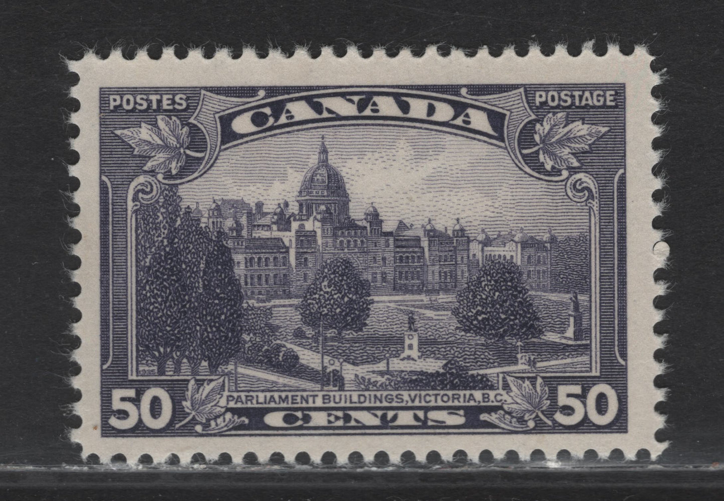 Lot 356 Canada (C) #226 50c Dull Slate Violet Parliament, 1935 KGV Pictorial Issue, A FNH Single, Paper CBN-QQQ, Perf 11.9