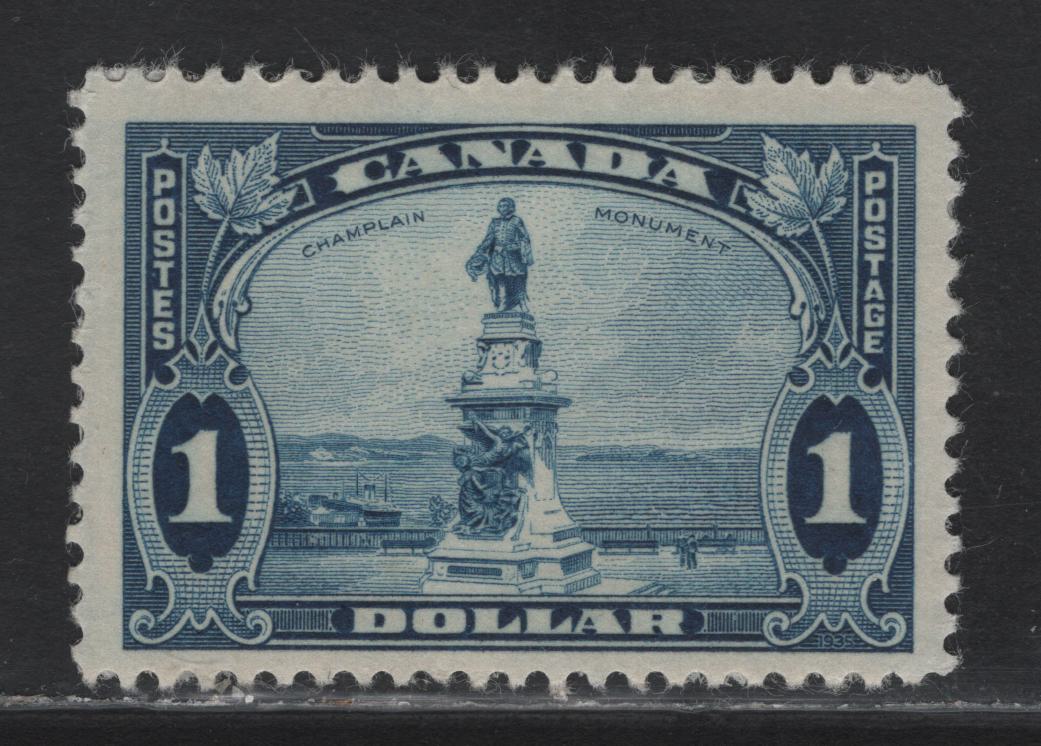 Lot 369 Canada #227 $1 Prussian Blue Champlain Statue, 1935 KGV Pictorial Issue, A FOG Single, CBN-QQQ Paper, Perf 11.95, Considerable Album Adhesions On the Gum.