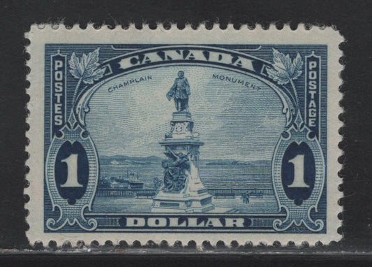 Lot 369 Canada #227 $1 Prussian Blue Champlain Statue, 1935 KGV Pictorial Issue, A FOG Single, CBN-QQQ Paper, Perf 11.95, Considerable Album Adhesions On the Gum.