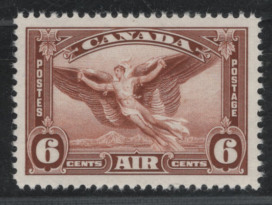 Canada #C5 6c Red Brown Daedalus In Flight, 1935 Airmail Issue, A VFNH Single, CBN-RRR Paper, Perf 12x11.95