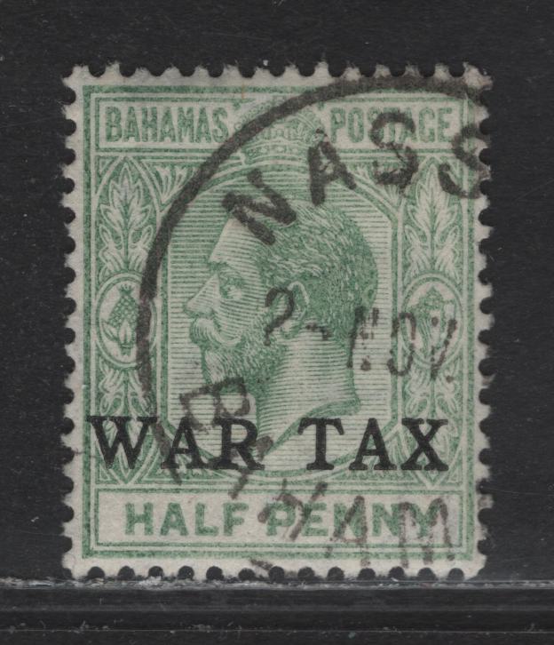Lot 44 Bahamas SG#91 1/2d Green Queens Staircase, 1918 War Tax Overprinted Issue, A Very Fine Used Single, Roman Letters