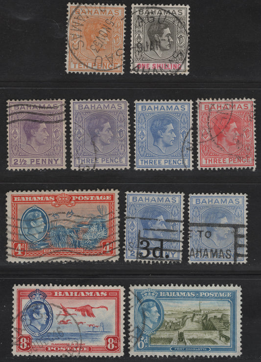 Lot 64B Bahamas SG#153-a, 154, 154ab,b, 154e, 155c, 158-161 2.5d - 8d Ultramarine - Ultramarine & Scarlet King George VI, 1938-1952 KGVI Issue, 11 Fine/Very Fine Used Singles