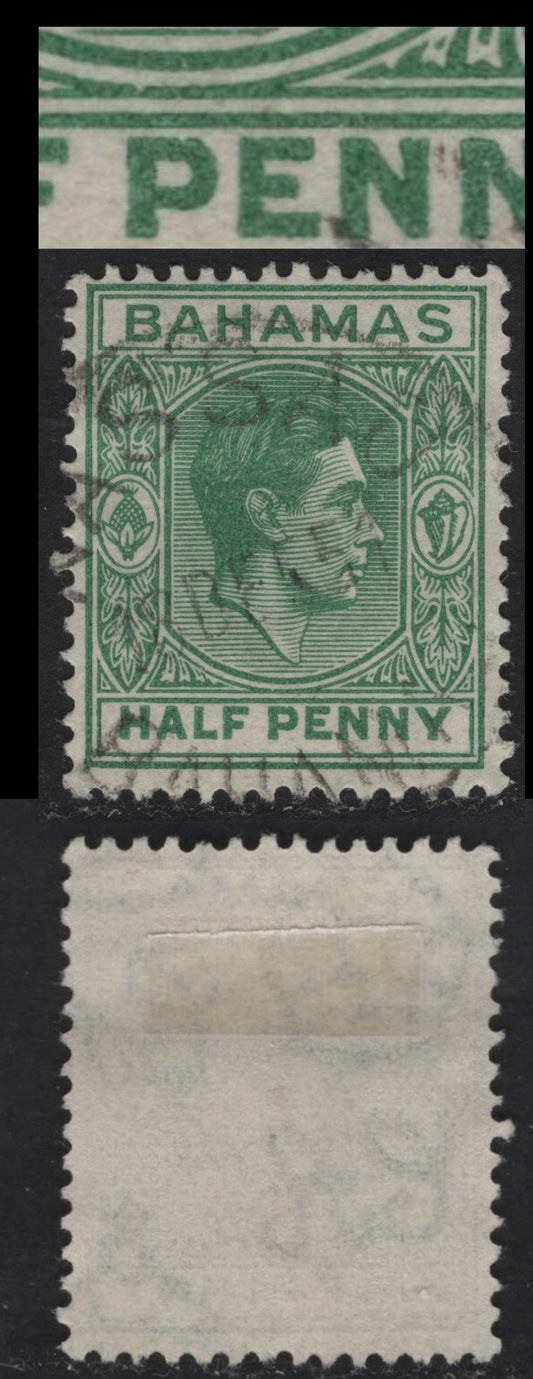 Lot 64 Bahamas SG#149a 1/2d Green King George VI, 1938-1952 KGVI Issue, A Very Fine Used Single, Elongated 'E' From Position R9/6