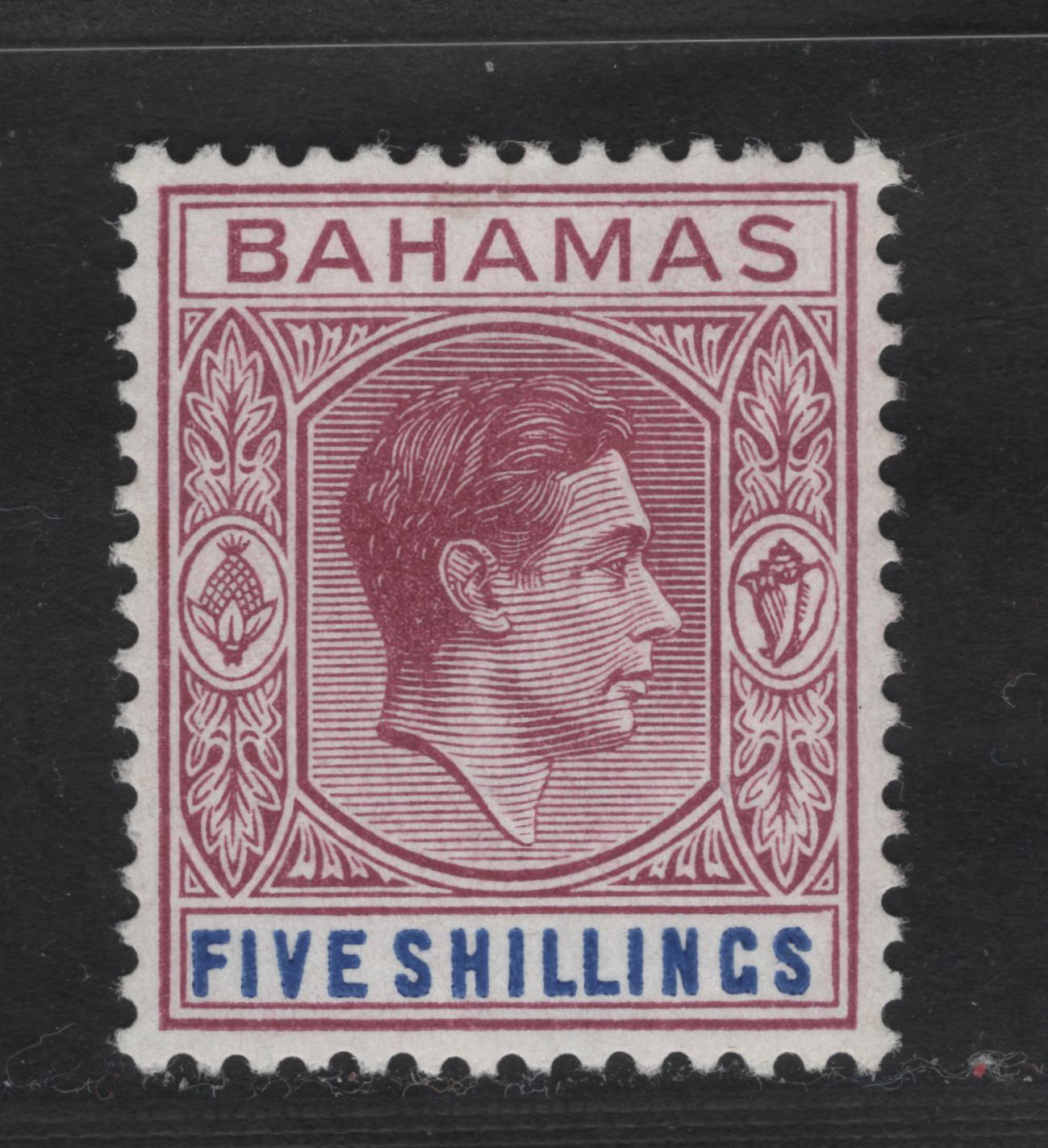 Lot 65 Bahamas SG#156e 5/- Red Purple & Deep Bright Blue King George VI, 1938-1952 KGVI Issue, A VFOG Single, 1951 Printing On Chalky Paper