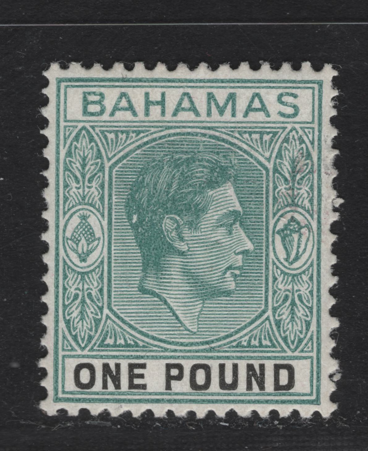 Lot 68 Bahamas SG#157a £1 Blue Green & Black on Ordinary paper King George VI, 1938-1952 KGVI Issue, A Very Fine Used Single, 1943 Printing, Ordinary Paper