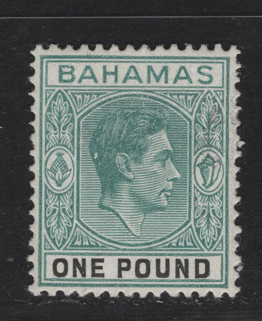 Lot 68 Bahamas SG#157a £1 Blue Green & Black on Ordinary paper King George VI, 1938-1952 KGVI Issue, A Very Fine Used Single, 1943 Printing, Ordinary Paper