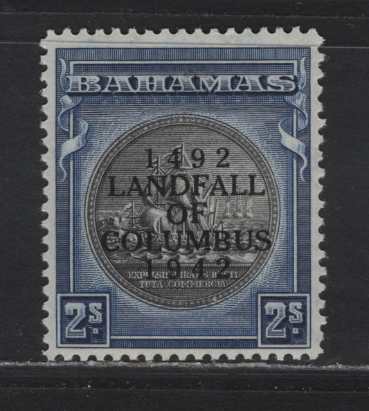 Lot 72 Bahamas SG#172b 2/- Brownish Black & Blue Steel Seal of the Colony, 1942 Columbus Overprinted Issue, A VFOG Single