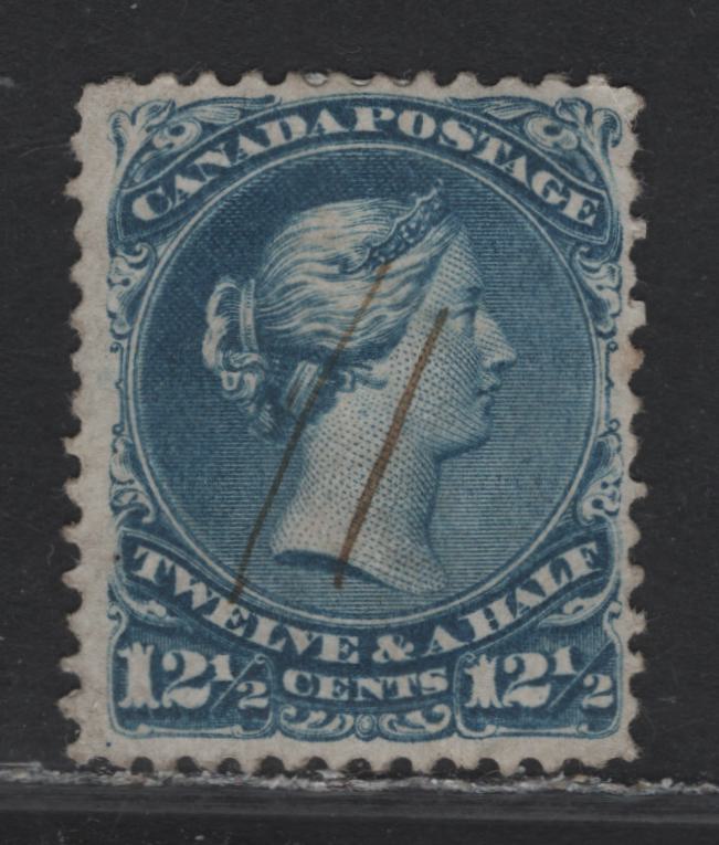 Lot 88 Canada (C)  #28a 12.5c Blue Queen Victoria, 1868-1876 Large Queen Issue, A Fine Used Single, Duckworth Paper 6 (Bothwell Paper, FO-N), Showing Inverted Wmk With 'BO' of Bothwell, ManuScript CAncel.