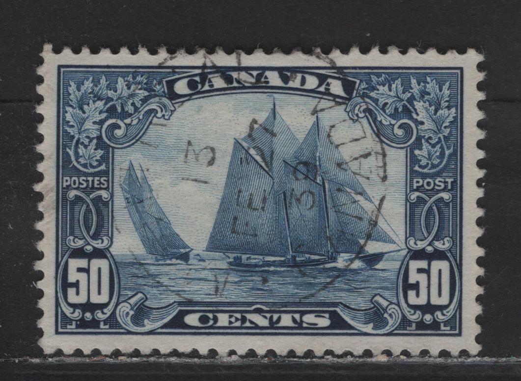 Lot 89 Canada (C)  #158 50c Blue Bluenose, 1928-1929 Scroll Issue, A Very Fine Used Single, Nice Light Feb 21 1939 Montreal CDS Cancel, ABN-Q Paper
