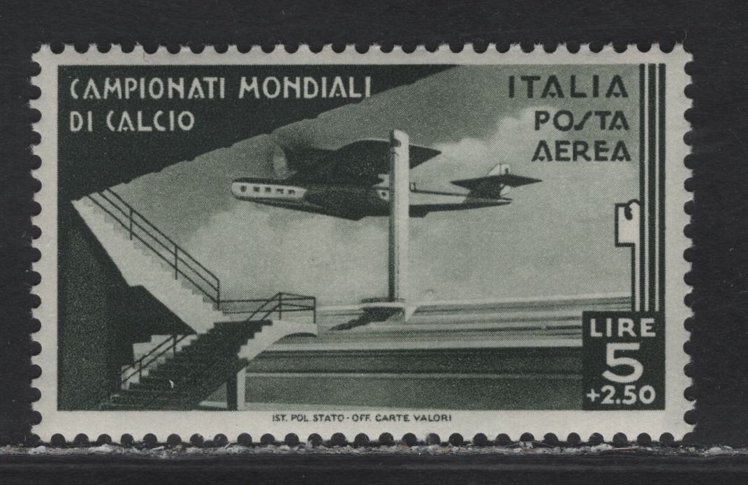 Lot 99 Italy (C)  SC#C64 5l+2.5l Olive Green 2nd World Soccer Championship, 1934 Airmail Issue, A VFNH Single