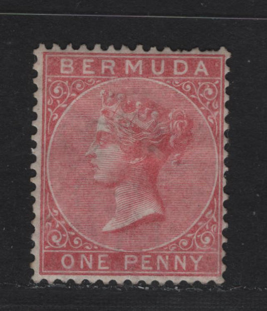 Lot 1 Bermuda SG#2 1d Pale Rose, 1865-1903 Queen Victoria Keyplates Issue, Wmk Crown CC, A Good Regummed Example With Two Short Perfs At UR & Tiny Corner Crease At LR