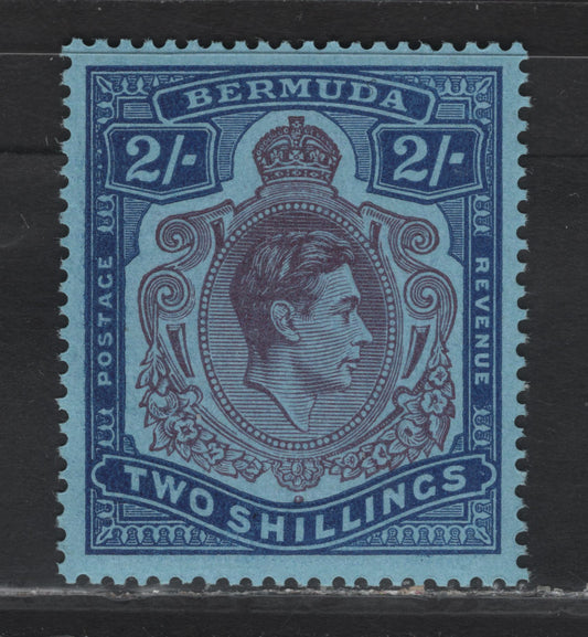 Lot 102 Bermuda SG#116d 2/- Purple & Deep Blue on Pale Blue King George VI, 1938-1953 KGVI Pictorial Issue, A VFNH Single, Perf 14, Ordinary Paper, March 1943 Printing.