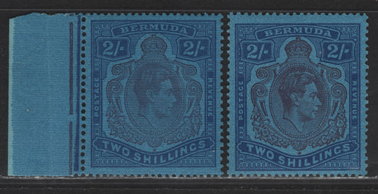 Lot 103 Bermuda SG#116c 2/- Purple & Blue on Deep Blue - Reddish Purple & Deep Blue on Deep Blue King George VI, 1938-1953 KGVI Pictorial Issue, 2 VFNH Singles, Perf 14, Ordinary Paper