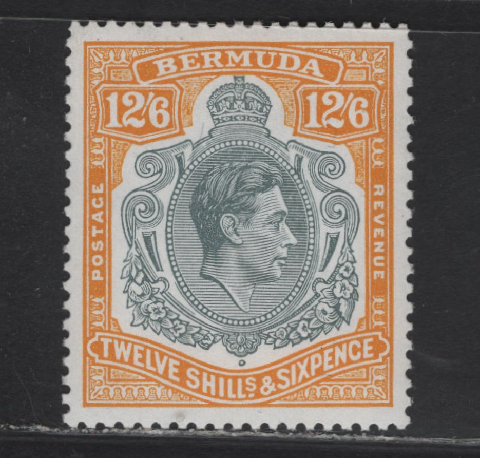 Lot 113 Bermuda SG#120e 12/6 Gray & Pale Orange King George VI, 1938-1953 KGVI Pictorial Issue, A VFNH Single, Chalky Paper, Perf 13, October 1950 Printing.