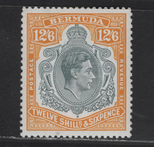 Lot 113 Bermuda SG#120e 12/6 Gray & Pale Orange King George VI, 1938-1953 KGVI Pictorial Issue, A VFNH Single, Chalky Paper, Perf 13, October 1950 Printing.