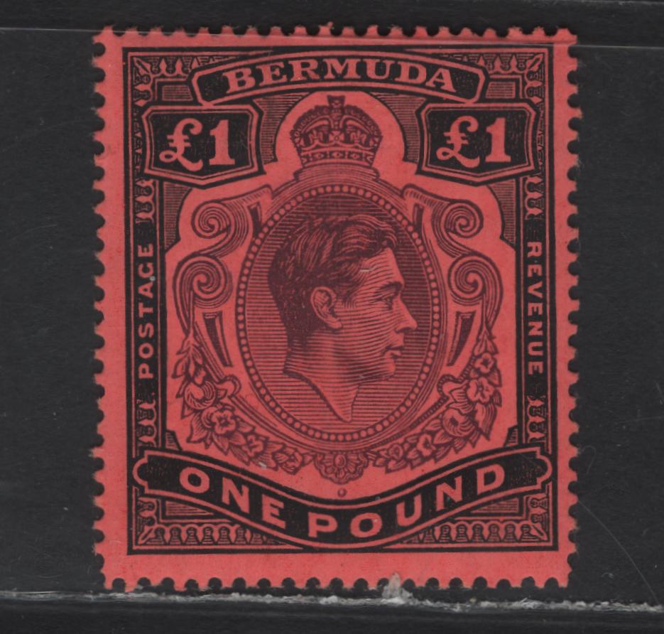 Lot 114 Bermuda SG#121c £1 Deep Reddish Purple & Black on Pale Red King George VI, 1938-1953 KGVI Pictorial Issue, A FOG Single, Perf 14, Chalky Paper