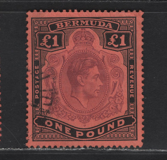 Lot 115 Bermuda SG#121b £1 Pale Purple & Black on Pale Red King George VI, 1938-1953 KGVI Pictorial Issue, A Very Fine Used Single, Perf 14, Chalky Paper