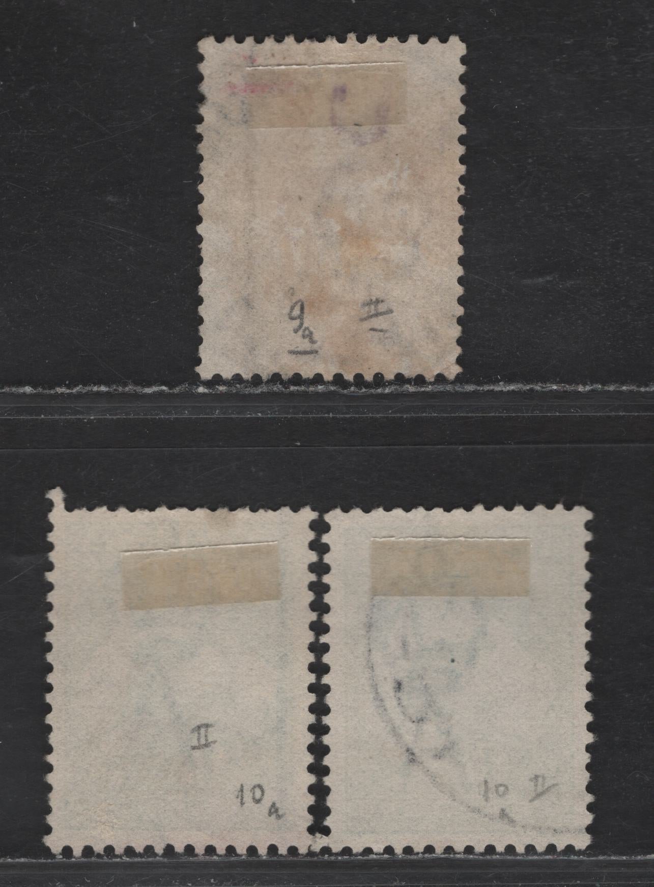 Lot 146 Australia (C) SG#39-40 9d - 1/- Violet - Blue Green Kangaroo & Map, 1915-1927 Kangaroo & Map Issue, 3 Very Fine Used Singles, 3rd Wmk (Narrow Crown Over A), Shades of 1/- Blue Green