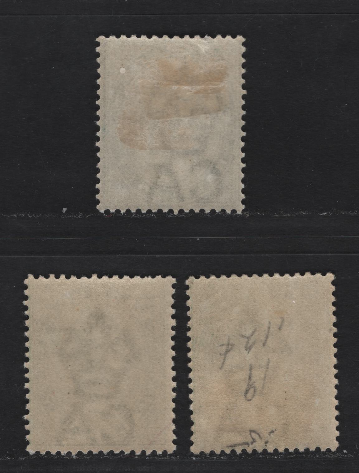 Lot 15 Bermuda SG#21,21a 1/2d Dull Green & 1/2d Deep Grey Green, 1883-1904 Queen Victoria Keyplates Issue, Wmk Crown CA, 3 F&VF OG Singles Two Shades