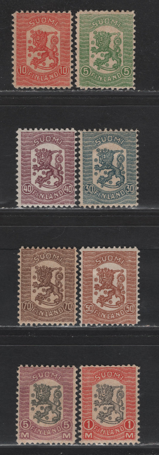 Lot 173 Finland (C) SC#111-118 5p - 5m Green - Red Violet & Gray Vasa, 1918 Vasa Issue, 8 F/VFOG Singles