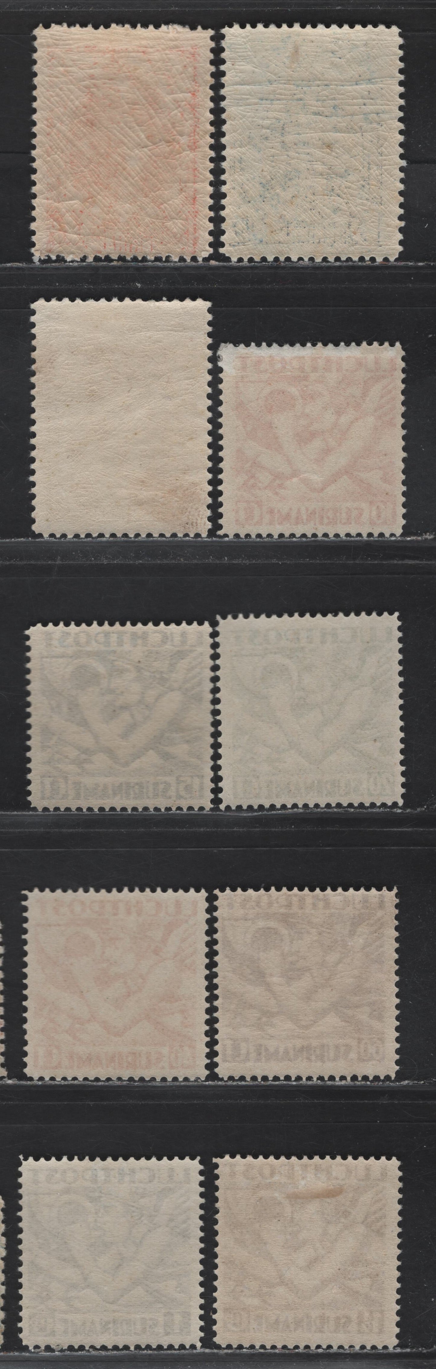 Lot 174 Suriname (C) SC#124-125, 127, C1-C7 12.5c - 1.5c Orange - Deep Brown Queen Wilhelmina - Allegory of Flight, 1927-1930 Queen Wilhelmina - Allegory of Flight Airmail Issues, 10 F/VFOG Singles