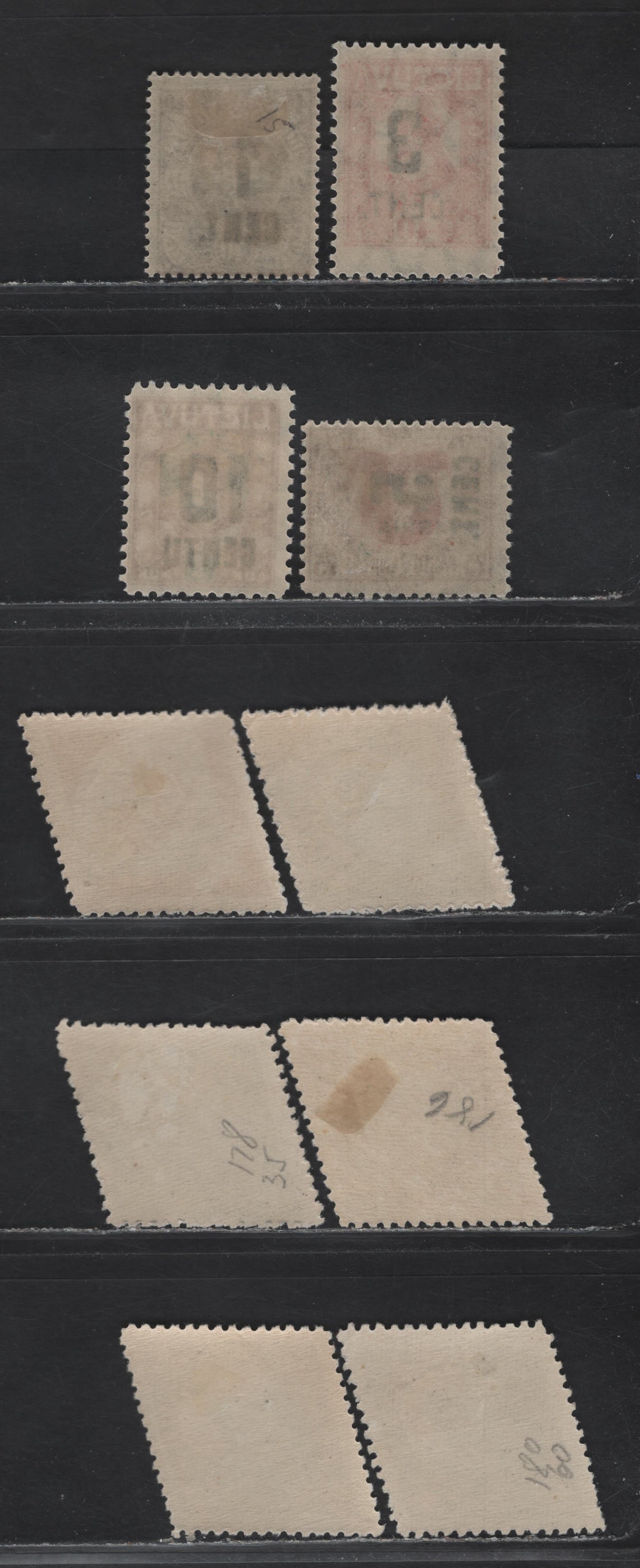 Lot 179 Lithuania SC#128, 145, 149, 151, 176, 178, 180, 186 1c on 40sk - 2l Rose & Black , 1922-1923 Surcharges - Commemoration of Union With Memel Issues, 10 F/VFOG Singles, Additional 3c & 10c Are Different, Perfs 11.5 vs 11