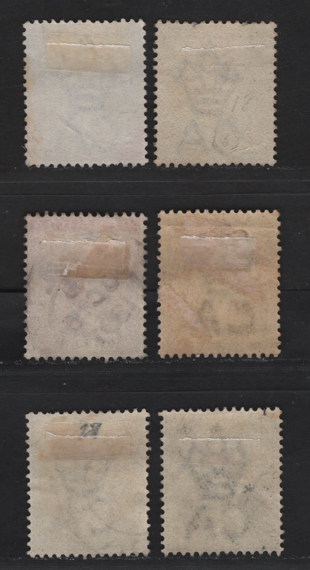 Lot 18 Bermuda SG#25,26,26a,27b,28 2d Blue, Aniline Purple, Brown Purple, Pale Ultramarine And 3d Grey, 1883-1904 Queen Victoria Keyplates Issue, Wmk Crown CA, 6 F&VF Used Singles Two With #2 Barred Numeral Cancel For St. George's