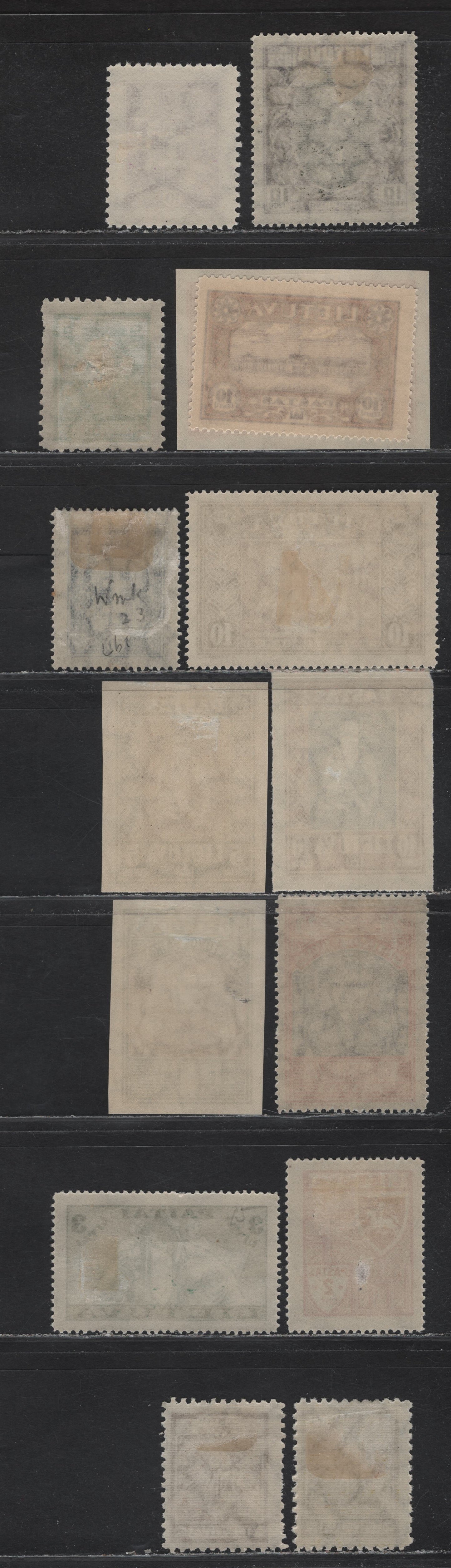 Lot 181 Lithuania SC#196-198, 213, 227, 239, 256, 264-265, 277ca,da,ea,f, 286, 293 2c- 3l Pale Brown - Green & Gray Green Church - Arms, Girl With Wheat & Knight, 1923-1935 Church - Arms, Girl With Wheat & Knight Issues, 15 F/VFOG/NH Singles