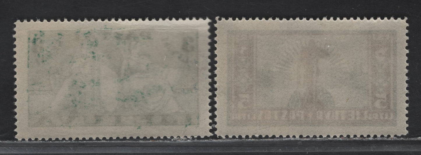 Lot 193 Lithuania SC#293-294 3l - 5l Green & Gray Green - Maroon & Gray Blue Arms, Girl With Wheat & Knight, 1934-1935 Pictorial Issue, 2 VFNH Singles