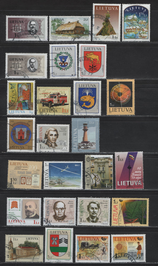 Lot 204 Lithuania SC#683, 685, 676, 686, 701, 703-704, 707, 711, 716-717, 723, 733, 736, 741, 745, 752, 755, 757, 768, 782-783, 795, 800, 814, 817 1l Multicolored , 2000-2006 New Millennium - Basilicas Issues, 26 Very Fine Used Singles