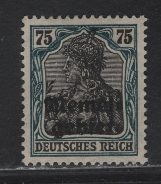 Lot 210 Memel Michel#8b (SC# 11) 75pf Blackish Green Blue & Greenish Black Germania, 1920 Overprinted Germania Issue, A Very Fine Unused Single, The Scarce Shade, Which Is A Greenish Shade Of Blue, Rather Than A Bluish Shade Of Green, No Gum.