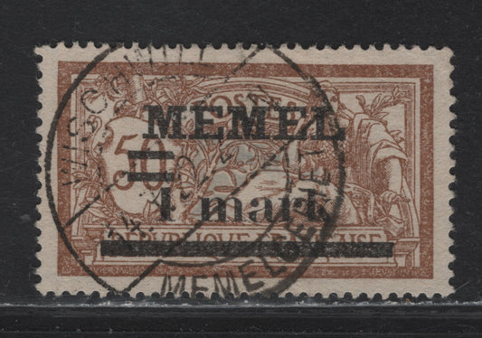 Lot 215 Memel Michel#26xa (SC# 26var) 1m Brown & Pale Bluish Gray Merson, 1920 Overprinted Merson Issue, A Very Fine Used Single, SON July 14 Wigchwill CDS