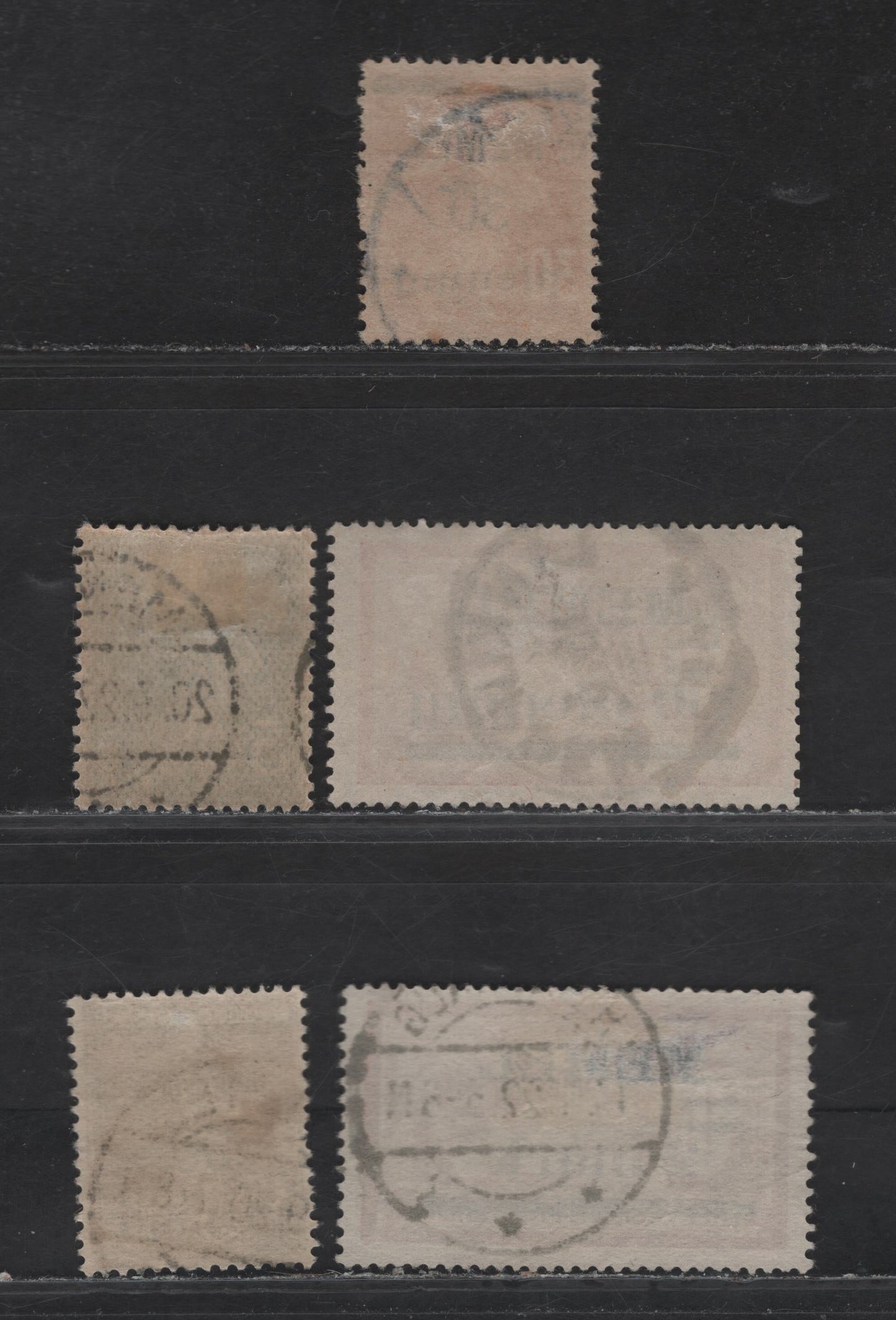 Lot 220 Memel SC#18, 21, 23-24, 28 5pf on 5c - 2m on 1fr Green - Claret & Olive Green Merson, Peace & Commerce, 1920 Overprinted Merson Issue, 5 Fine/Very Fine Used Singles, White Paper