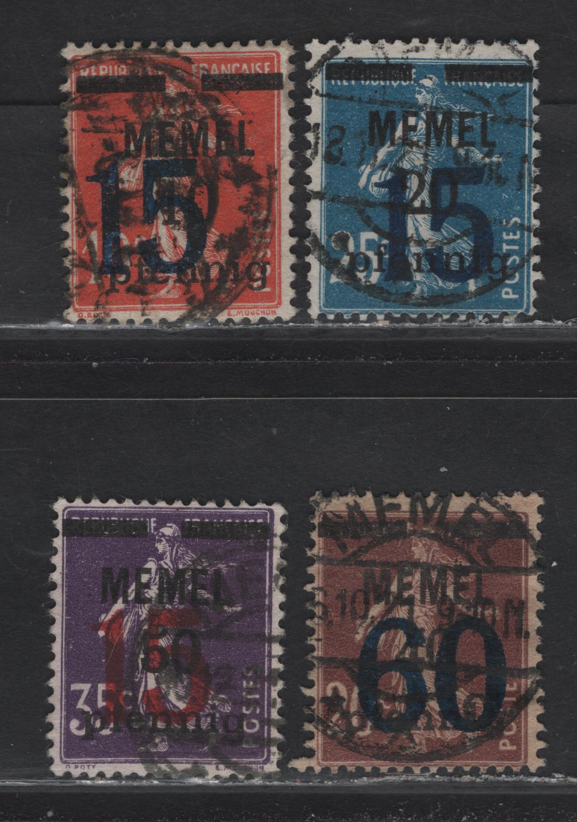 Lot 224 Memel SC#43-46 15pf on 10pf on 10c - 60pf on 40pf on 20c Vermillion -Lilac Brown , 1921-1922 Large Surcharged French Sower Issue, 4 Fine Used Singles