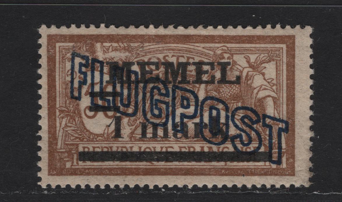 Lot 238 Memel Michel#43Ix (SC# C3) 1m on 40c Brown & Pale Blue , 1921 Airmail Overprinted Issue, A FOG Single Grayish Paper, ,