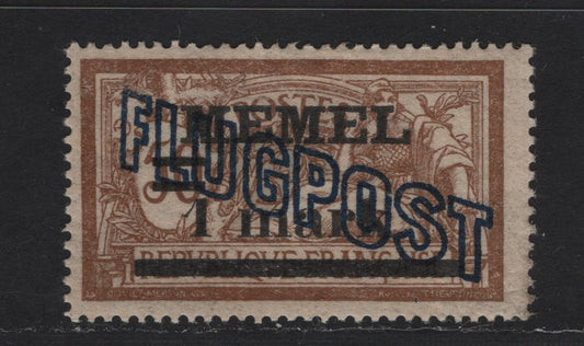 Lot 238 Memel Michel#43Ix (SC# C3) 1m on 40c Brown & Pale Blue , 1921 Airmail Overprinted Issue, A FOG Single Grayish Paper, ,