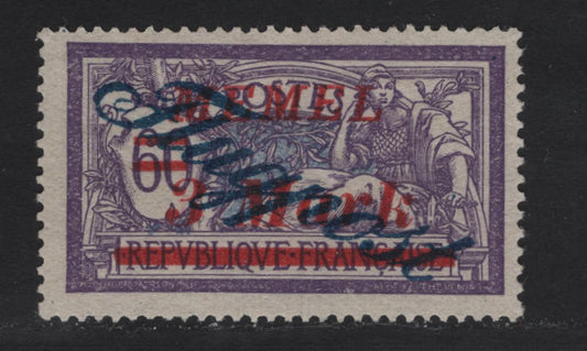 Lot 240 Memel SC#C18 3m on 60c Violet & Cobalt , 1922 Airmail Overprinted Issue, 2 Fine Unused Singles, With 'Mark' Having A Capital M, No Gum