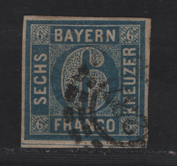 Lot 242 Bavaria SC#11 6kr Blue Numeral, 1862 Numeral Issue, A Fine Used Singles, 4 Clear Margins Although Somewhat Close