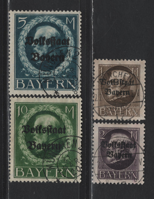 Lot 244 Bavaria SC#150-151, 153-154 1, - 10, Brown - Yellow Green Plebiscite, 1919 Plebiscite Overprinted Issue, 4 Fine/Very Fine Used Singles, Possible CTO Cancels