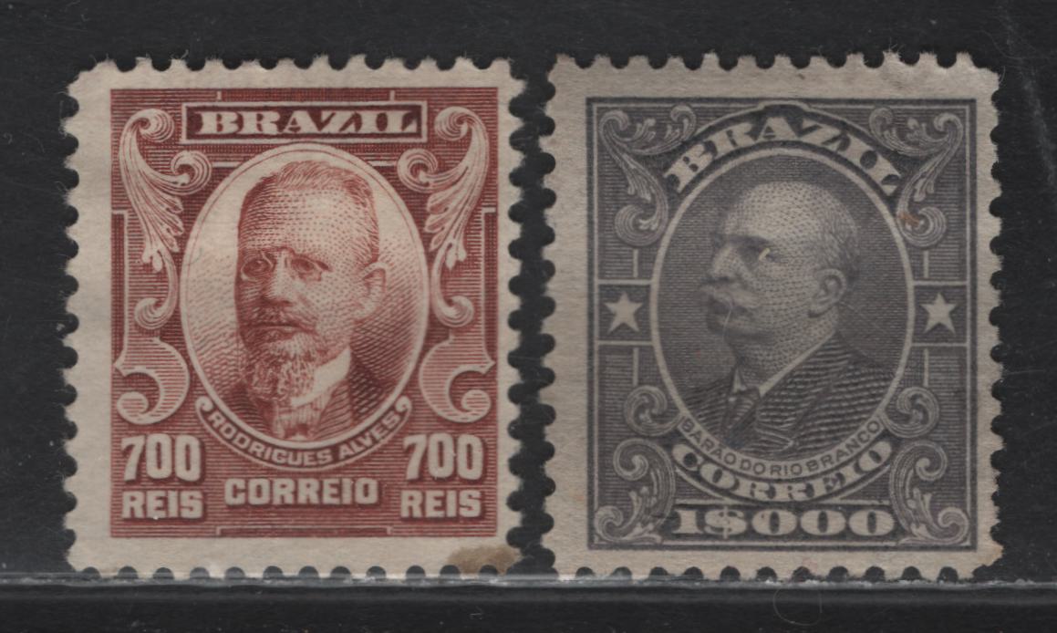 Lot 262 Brazil SC#184, 194 700r & 1000r Red Brown - Slate Portraits, 1906-1916 Portrait Issues, 2 Fine Unused Singles