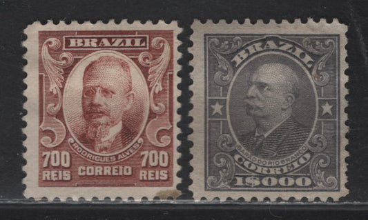 Lot 262 Brazil SC#184, 194 700r & 1000r Red Brown - Slate Portraits, 1906-1916 Portrait Issues, 2 Fine Unused Singles