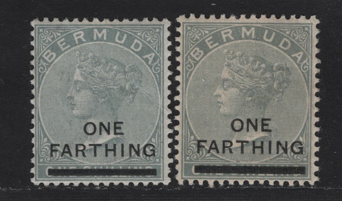 Lot 27 Bermuda SG#30 1/4d On 1/- Dull Grey, 1901 Surcharged Issue, 2 F&VF OG Singles Two Shades Of Grey, Small Gum Wrinkle On One