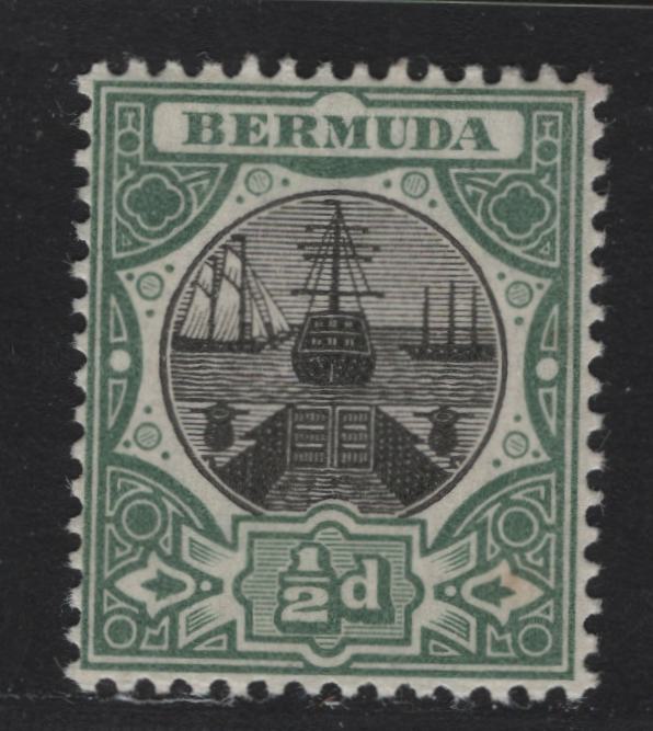 Lot 28 Bermuda SG#31 1/2d Black & Green, 1902-1903 Dry Dock Definitives Issue, Wmk Crown CA, A VFNH Single