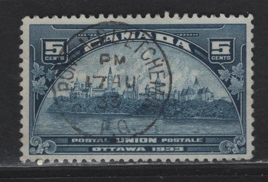 Lot 291 Canada (C) #202 5c Dark Blue Parliament Buildings, 1933 UPU Meeting Issue, A Very Fine Used Single, One in 1000 Used Example, Nearly Perfectly Centered With SON Aug 17 1933 At Romuald L'Etchemin Quebec CDS