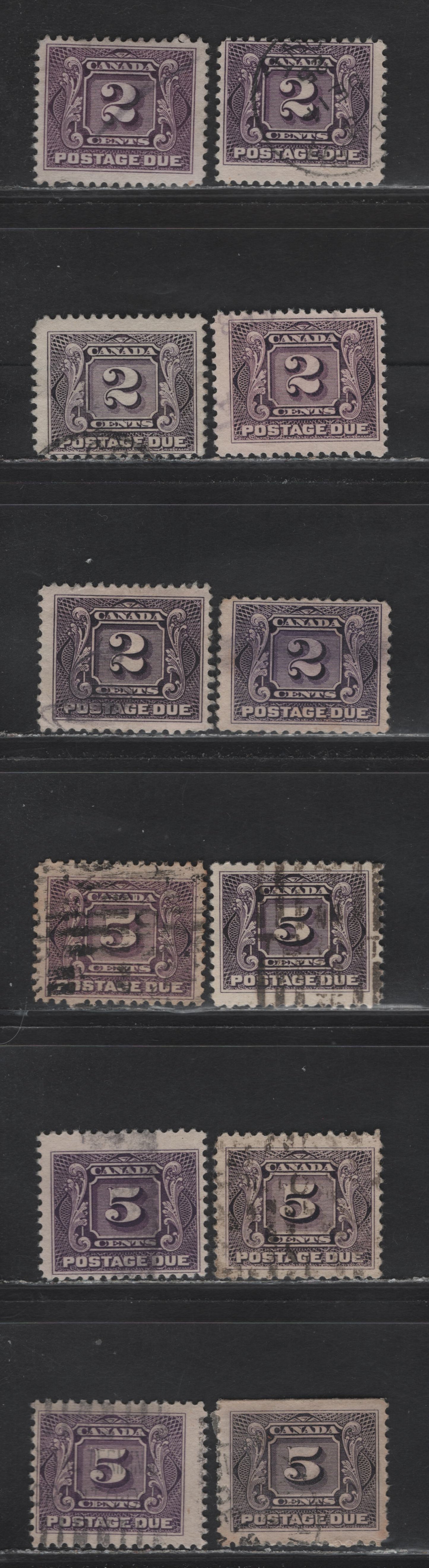 Lot 298 Canada #J2, J2c, J4 2c - 5c Blackish Lilac - Pale Reddish Lilac Numeral, 1906-1928 Postage Dues,  Fine Used Singles, Wet & Dry Printings, Different Shades From Lot 299