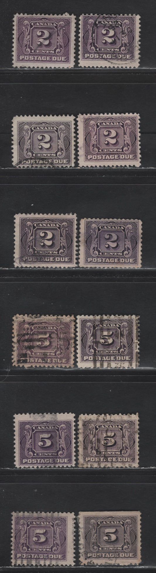 Lot 298 Canada #J2, J2c, J4 2c - 5c Blackish Lilac - Pale Reddish Lilac Numeral, 1906-1928 Postage Dues,  Fine Used Singles, Wet & Dry Printings, Different Shades From Lot 299