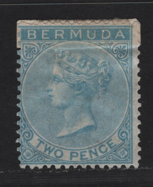 Lot 3 Bermuda SG#3 2d Dull Blue, 1865-1903 Queen Victoria Keyplates Issue, Wmk Crown CC, A VGOG Single Very Scarce Mint Example Of First Issue, With Original Gum. Fine Centering For This Issue And Seldom Offered Mint