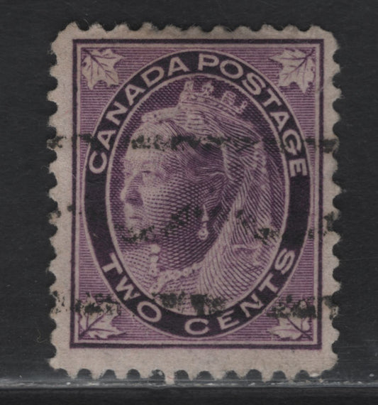 Lot 312 Canada #68xx 2c Purple Queen Victoria, 1897-1898 Maple Leaf Issue, A Fine Used Single, Unlisted 'R' Style Precancel With 12mm Space Between Outside Of Horizontal Bars & 10.5mm between Wave Peaks, The Listed Stlye 'T' has 13-14mm Between Peaks
