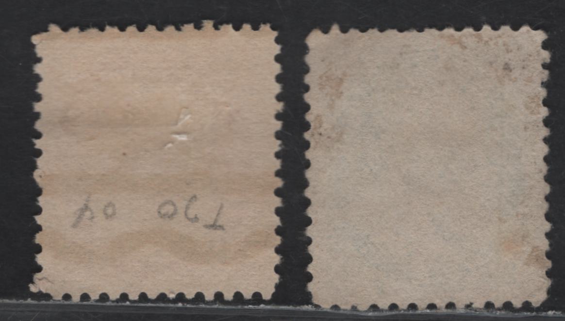 Lot 315 Canada #75iixx, 77xx 1c - 2c Blue Green - Carmine Rose Queen  Victoria, 1898-1902 Maple Leaf Issue, 2 Very Fine Used Singles, Die 1 With Style 'U' precancels, 12mm Between Valleys & 12.5mm between The Outer Edge Of The Bars