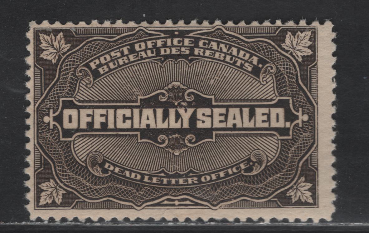 Lot 317 Canada (C) #OX4  Brown Black Officially Sealed, 1913 Officially Sealed Issue, A VFOG Single